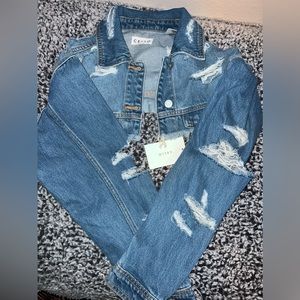 Cielo cropped, ripped jean jacket. NWT.